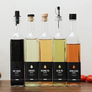 롱사각시럽500ml 유리병 낱개 참기름 들기름 스티커