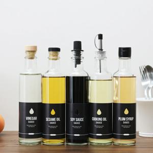 원형오일300ml 유리병 낱개 참기름 들기름 스티커