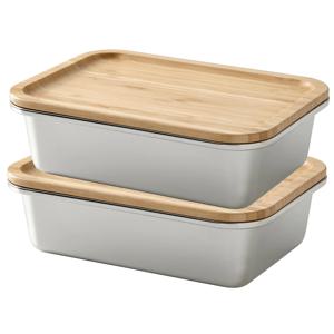 IKEA 365+ 밀폐용기 반찬통 직사각 1L 2입세트 (스테인리스+대나무)