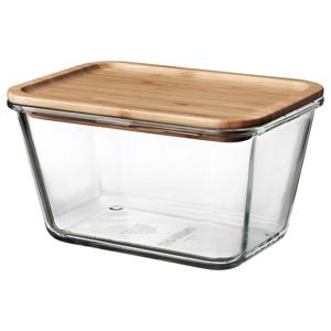 IKEA 365+ 밀폐용기 반찬통 직사각 1.8L (내열유리+대나무)