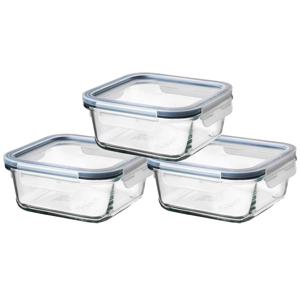 IKEA 365+ 밀폐용기 반찬통 사각 600ml 3입세트 (내열유리+플라스틱)
