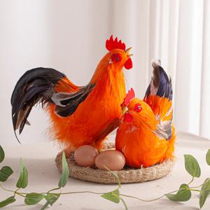 둥지 수탉 두 마리(건전지 사운드 23cm) 인테리어소품 장식품 치킨집 닭모형 새모형