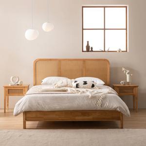 발리 라탄 고무나무 원목 통깔판 침대(매트리스 포함) Q/K겸용