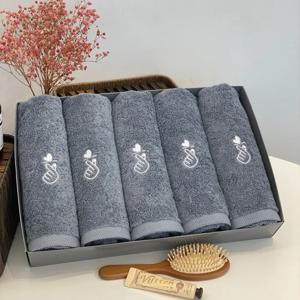 40수 손하트 자수타올 200g 5P 고급수건세트 답례선물타올 호텔타올 집들이선물 욕실타올