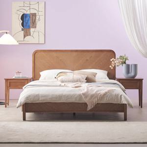 메리미 헤링본 고무나무 원목 통깔판 침대(매트리스 포함) Q/K