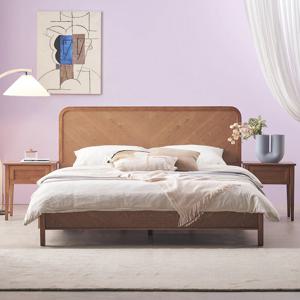 메리미 헤링본 고무나무 원목 통깔판 침대(매트리스 포함) LK