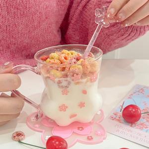 예쁜 카페 머그 컵 잔 인테리어 장식 봄 벛꽃 냥발 1인세트(선물포장)