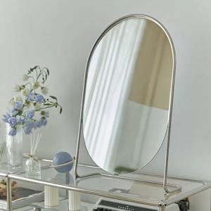 메탈 실버 모던 타원형 탁상 거울 1p 35x21cm 카페 화장대 사무실
