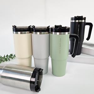 파스텔 스텐 진공 냉온 대용량 손잡이 텀블러 900ml+전용빨대 세트