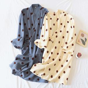커플 쿠키곰 순면 요루면 롱 로브 홈웨어 가운 2color