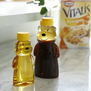거꾸로 새지않는 플라스틱 케찹 시럽 꿀 오일 곰돌이 실리콘 마개 소스통 360ml 1p