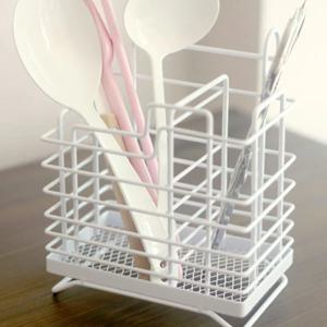 하코야 화이트STEEL 슬라이드 와이어 키친툴스탠드-사각형 수저통 조리도구정리