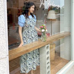 no72 브쉬클로버 롱 원피스 앞치마 어린이집 카페 공방 예쁜 주방