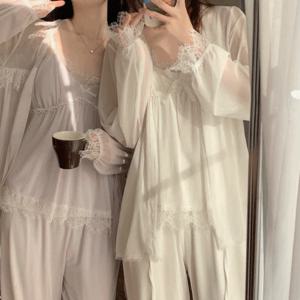 이사벨라 쉬폰 홈웨어 슬립 민소매 나시 가디건 롱 팬츠 3종 세트 3color