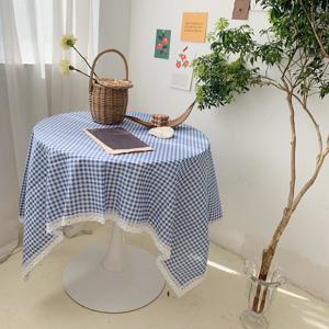 귀여운 홈카페 감성캠핑 피크닉 테이블보 비비드 체크 린넨 식탁 매트 (90x160cm)
