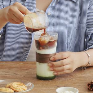 우드홀더 웨이브 글라스 홈카페 내열유리컵 450ml 맥주잔