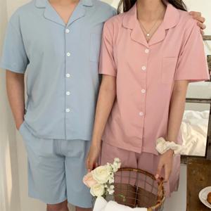 모찌면 여름 반팔 순면 커플 잠옷 신혼부부 반팔 파자마 3color