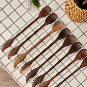 리프 통원목 롱스푼 커피스푼 디저트스푼