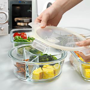 1+1 강화유리 반찬통 3칸 밀폐 뚜껑 찬기_나눔 접시_전자레인지 용기 식세기 가능