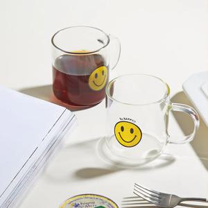 스마일 내열 유리컵 머그컵 커피잔 우유잔 쥬스컵 190ml