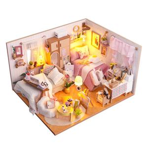 DIY 미니어처 기숙사 더블베드 아파트 - 핑크 기숙사