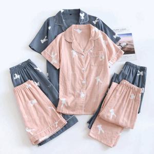 커플 래빗 순면 반팔 상의 반바지 긴바지 3ps 잠옷 세트 2color