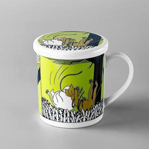 무민 카툰 뚜껑 머그컵 그린300ml 사무실컵