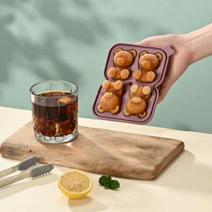 세척 편리! 실리콘 입체 곰돌이 4구 얼음틀 아이스크림 틀 얼음트레이 몰드