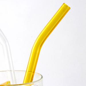 내열 유리빨대 커브형 옐로우 3개세트 다회용 스트로 재사용 빨대