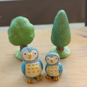 부엉이 미니어처 도자기인형 2마리세