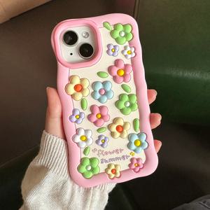 컬러풀 꽃무늬 엠보싱 핑크 실리콘 아이폰케이스