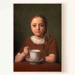 콘스탄틴 한센- 컵을 앞에 둔 어린 소녀 콥케의 초상 명화 포스터 액자