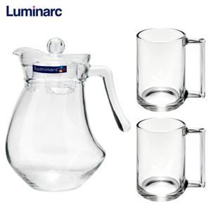 투명 유리저그 물병 1300ml 1개+머그 320ml 2P