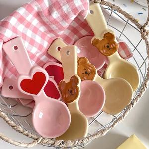 [해외] 1+1 곰돌이 하트 도자기 미니 티 스푼 요거트 시리얼 숟가락