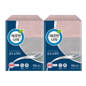 순수소프티 미용티슈 180매 6개입x2팩 각티슈