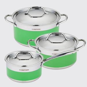 304STS 통5중 컬러냄비 그린 16cm편수 + 20cm양수 + 24cm양수
