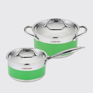 304STS 통5중 컬러냄비 그린 16cm편수 + 20cm양수