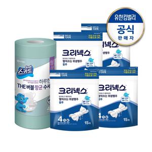 THE 버블 항균 수세미 40매+크리넥스 빨아쓰는 위생행주15매x4팩