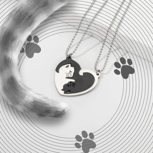 하트고양이 커플 목걸이 여친 선물 남친 컨셉 패션 체인 실버 병맛 웃긴 친구