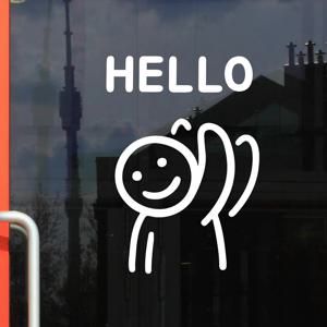 손흔들며 hello 가게 인테리어 도어스티커