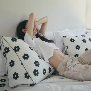 블랙 플라워 고밀도 순면 삼각 등쿠션 커버