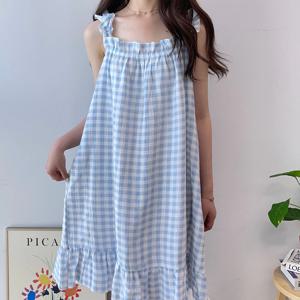 요루면 나시 민소매 체크 원피스 잠옷 파자마 3colors
