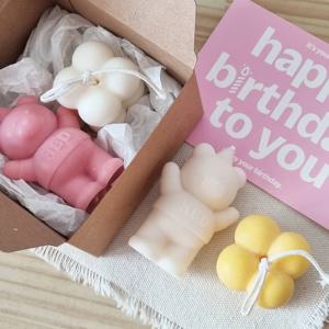 [10%쿠폰] 생일 곰돌이캔들+미니 큐브캔들 세트 귀여운 오브제 선물 답례품