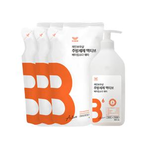 주방세제 액티브 베이킹소다 워터 리필 세트 (용기 400m + 리필 400mx3)