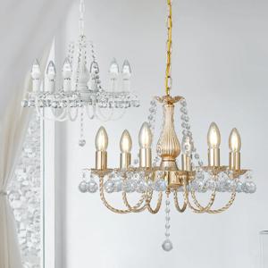 로엠 6등 엔틱 크리스탈 샹들리에 조명 인테리어 식탁등 주방 카페조명 화이트 골드