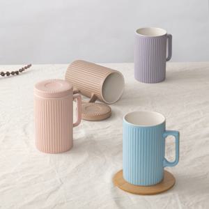 국내제작 플리츠 대용량 뚜껑 머그컵 450ml (7color) 귀여운 머그잔 커피잔 세트