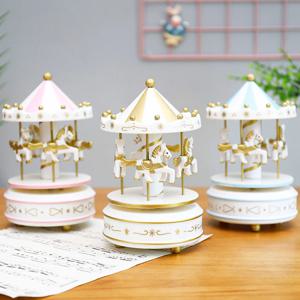 인테리어 엔틱 회전목마 오르골 3color