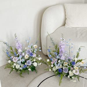 퍼플블루 무드 조화 센터피스 롱앤로우 완제품 (가로40cm) 웨딩스튜디오 촬영소품