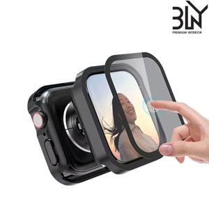 BLnY 애플워치 45mm 4 5 6 SE 호환 풀커버 일체형 강화유리 케이스