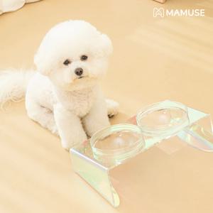 펫원스 강아지 밥그릇 고양이 물그릇 아크릴 강화유리볼 식기 식탁 2구 세트